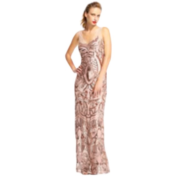 Adrianna papell sequins maxi formal dress sleeveless size 6 gold, rose gold nud - Picture 1 of 14